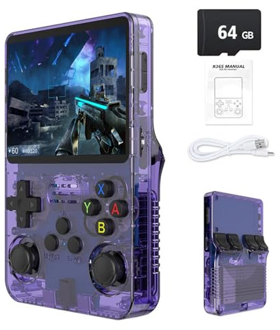 R36S Retro Handheld Game Console with 3.5 IPS Display, 64/128GB and 21,000+ Classic Games, Open Source Linux System, Screen Portable Pocket Video Player (Purple-64G)