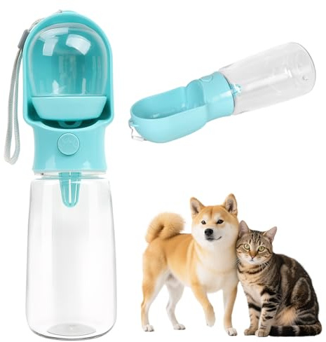 500ML Botella Agua Perro, Taza para Beber para Mascotas al Aire Libre,Botella de Agua Portatil para Mascotas con 180ml Recipiente de,Comida,para Caminar Viajar Acampar (Azul, 500ML)