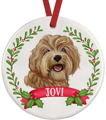 Apricot Cavapoo Christmas Decoration – Personalised Tree Ornament – UK Made Ceramic Bauble with Gift Box – Double-Sided, 7cm – Dog Lover Xmas Gift
