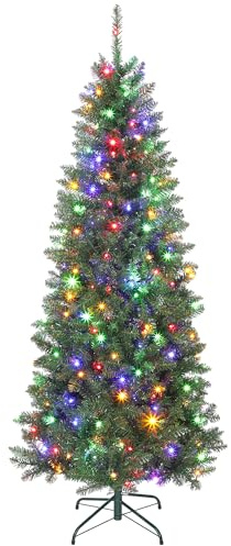 HOMCOM Albero di Natale 180 cm Artificiale con Luci Incorporate 899 Rami | Bianche o Colorate, 9 Modalità, Rami Ignifughi, Abete di Natale Folto Realistico, Base in Metallo Pieghevole, per Casa