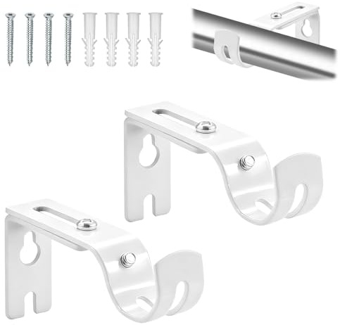 Lot de 2 Support de Tringle à Rideau Réglable, Fixation Murale Ajustables pour Tringle Rideau, Compatible avec Diamètre de 20-25 mm, Pour Les Bureaux Les Armoires, Inclut Vis et Chevilles, Blanc