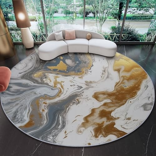 Genérico Alfombra Redonda 180 cm - Abstracto Metal Líquido Estampado Suave Lavable Alfombras con Base Antideslizante, Gris Circular Alfombra para Dormitorio Sala de Estar sofá Mesa de Centro