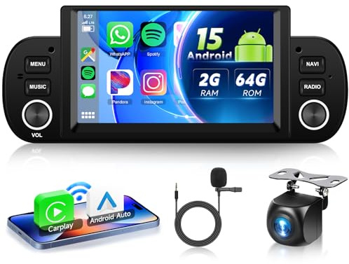 VECHTEL Autoradio 2G+64G Android 15 per FIAT Panda 2013-2020, 6.2 Pollici HD Schermo Tactile Stereo Auto co Carplay Android Auto senza Fili GPS Wi-Fi Bluetooth 2USB Radio FM RDS Retrocamera