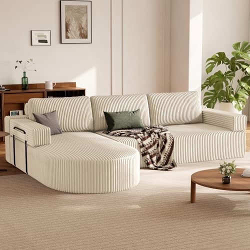 HOMRELEXA Ecksofa mit Schlaffunktion,Cord Schlafsofa L Form, Boneless Couch