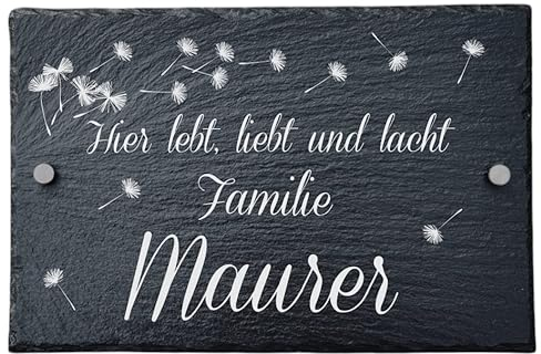 Personalisiertes Hausschild, aus Schiefer, Individuelle mit Wunschnamen, 20 x 30 cm, Türschild mit Namen, Familien Hausschild, Wanddekoration, Türschilder mit Gravur, Die Geschenke Manufaktur