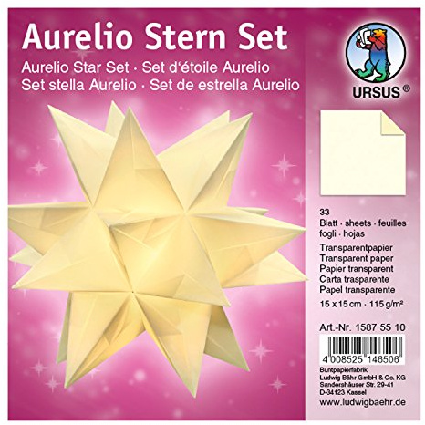Ursus 15875510 - Faltblätter Aurelio Stern uni, creme, 33 Blatt, aus Transparentpapier 115 g/qm, ca. 15 x 15 cm, einseitig bedruckt, ideal als zeitlose, elegante Wohndekoration