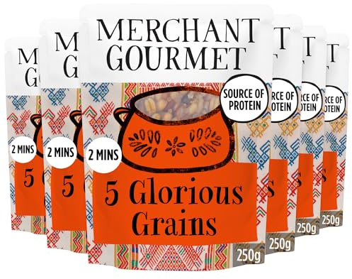 Merchant Gourmet 5 Glorious Grains with Red Rice & Quinoa, 250 g (6-Pack) | Nutrient-Rich Blend of Wheatberries, Red Rice, Freekeh, Quinoa, Vegan, High Protein & Fibre, Low Fat, Ready in Minutes, Vegan
