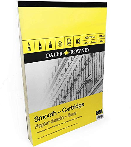 Cuaderno de dibujo de papel liso Daler Rowney – 130 gramos – 30 páginas – tamaño A3 vertical – Fabricado en Inglaterra