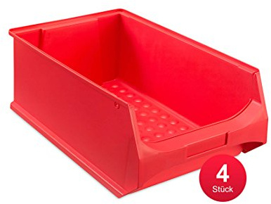 aidB Sichtlagerbox 500x300x200mm 4 Stk. – Sortierboxen für Kleinteile – Lagerboxen Werkstatt & Gewerbe – Kleinteilmagazin offene Front – Sortimentskasten für Schütten & Regalsysteme - Gr. 5.0 - Rot