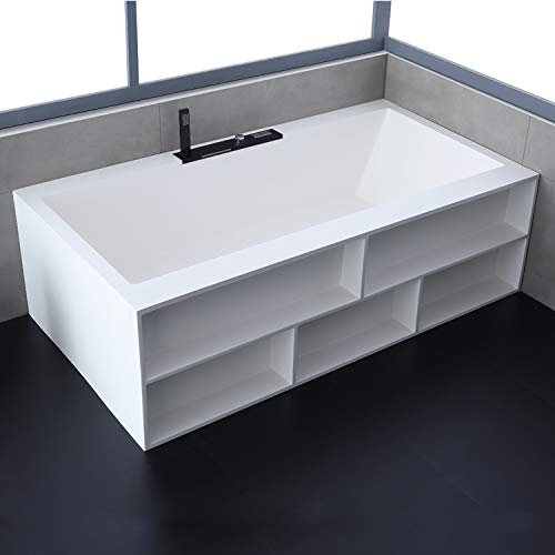 StoneArt Freistehende Badewanne aus Mineralguss Design Gussmarmor Standbadewanne moderne Wanne freistehend inkl. Ablaufgarnitur BS-535 188x100 weiß matt