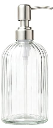 Easy-Tang Glass Hand Soap Dispenser Silver Pump Refillable Dish Shampoo Lotion Bottle with Brushed Bathroom Kitchen Decor 18 OZ
