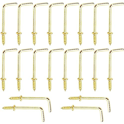 MroMax Schraubhaken aus Messing, 3,8 cm Schulterhaken, 7 Formen, rechtwinklige Medaillenhaken, L-förmige selbstschneidende Schraubhaken, goldene L-förmige Haken, quadratische gebogene Haken zum
