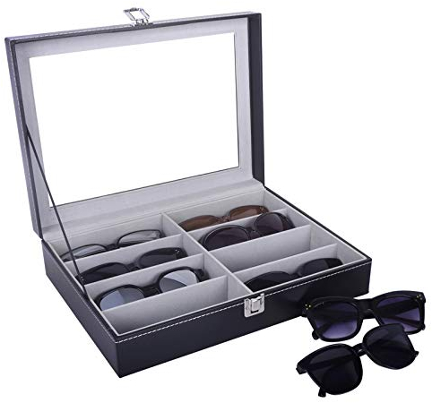 AUTOARK Scatola per Occhiali da Sole in Pelle,8 Pezzi,con Serratura,Vetro Trasparente,Nero,AW-082