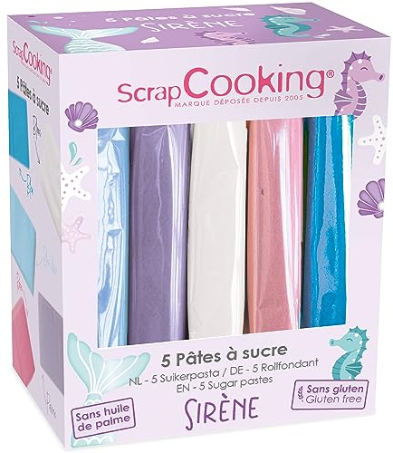 ScrapCooking - 5er-Set Fondant Meerjungfrau - Hellblau, Parma, Weiß, Rosa, Türkis Blau - 5 x 80 g - Zuckerpaste Für Kuchen Torten Deko Geburtstag - Glutenfrei & Palmölfrei - 7259