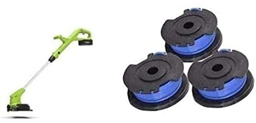Greenworks Coupe-bordures à batterie sans fil G24LT avec 3 bobines simple fil (24V Li-Ion 3500 tr/min la tête du moteur télescopique pivotante et inclinable sans batterie ni chargeur)