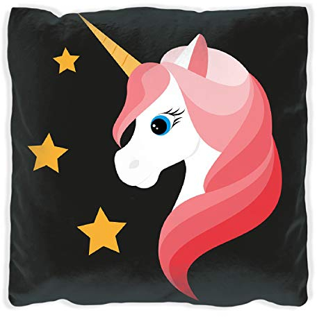 Wallario Dekokissen 60 x 60 cm, Einhorn Muster - Süße rosa Einhörner mit Sternen, beidseitig Bedruckt, Kuschelkissen mit weicher Plüsch-Oberfläche