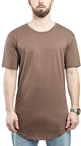 Blackskies Rund Basic Longshirt | Lång överdimensionerad modetröja för män långärmad t-shirt, kastanj, XL