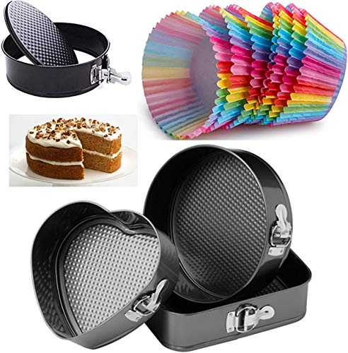 Ultra Non Stick Baking SPRINGFORM Cake TINS & Pack 12 Rainbow Cupcake Cases -Cake Baking Tins, Baking Molds (3 Mixed Tins)