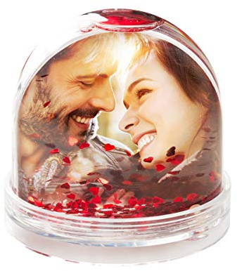 ORWO – Personalisierbare Schneekugel mit Foto | individuelles Fotogeschenk | identisches Foto beidseitig | hochwertige Kunststoff-Kugel | Druck Made in Germany (Rote Herzen)