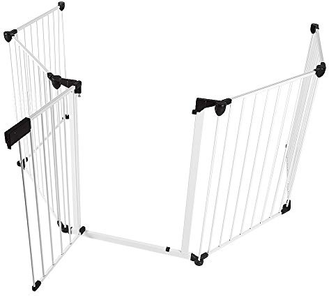 Laufgitter mit Sicherheitstür, Kaminschutzgitter Klappbar, 75cm Höhe Tierschutzgitter, 5 Elemente (Weiß)