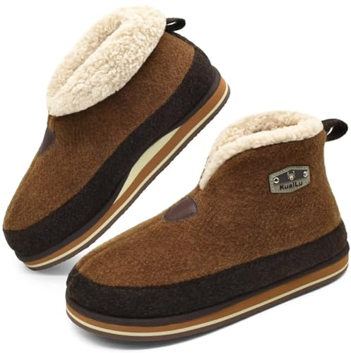 KuaiLu Zapatillas Casa Bota Hombre Invierno Fieltro Cerradas Babuchas Caballero Caliente Peluche Lana Pantuflas Botines Comoda Memory Foam Lavable Slippers Antideslizante Suela Beis 45