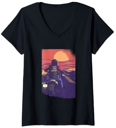 Womens Chopper Motorbike Riding V-Neck T-Shirt