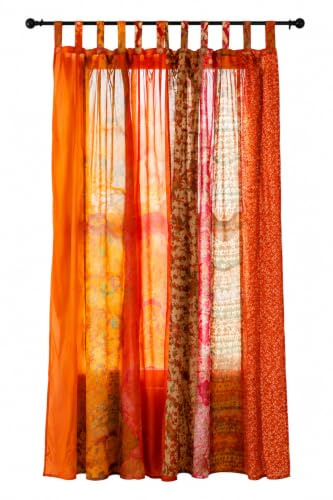 Rajbhoomi handicrafts Bunte Vorhänge, lichtfilternd – Boho-Vorhänge, Betthimmel, Wandteppich oder Fensterdekoration, Shree-Paneele, Orange Farbe (84 x 43 Zoll)