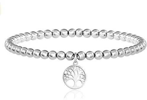 SAGA GIOIELLI® Bracciale Donna Sfere Albero Della Vita Cuore Stella Acciaio (ALBERO DELLA VITA)