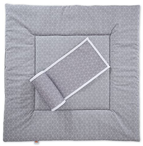 FabiMax Laufgittereinlage und Umrandung aus Netzstoff für Laufgitter 100x100 cm, graue Würfel