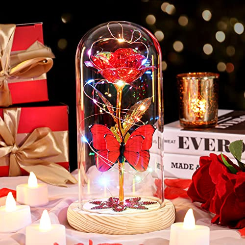 Beferr Birthday Rainbow Flower Gift for Women Red Galaxy Rose Gift for Her | Galaxy Colorful Rose Crystal Flowers,Gifts for Mum,Wife,Grandma,Girlfriend,on Christmas,Valentine's Day,Mother’s Day