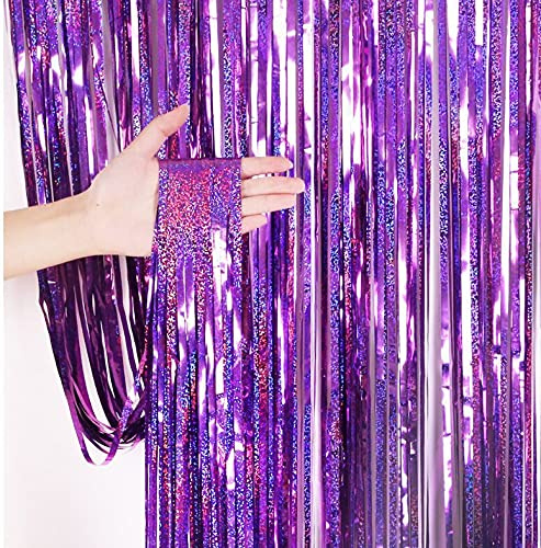 Glitzer Lametta Vorhänge,Glitzer Vorhang Party Deko,Lametta Vorhänge Hintergrund,Tinsel Folie Vorhang Folienfransen Vorhang für Partydekor, Geburtstags, Verlobung,Hochzeit,Partys,Halloween,Lila,1x3m