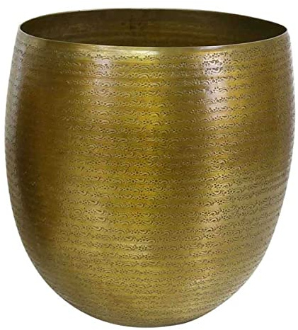 Casa Moro Orientalischer Blumentopf Leon XL Ø 40 cm rund in Antik-Gold Look aus Aluminium mit Hammerschlag handgefertigt | Luxus Metall Übertopf Boho Pflanzkübel Designer Blumen-Kübel | ABK501