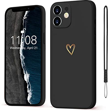 Mitetabo für Handyhülle iPhone 11,iPhone 11 Hülle Gold Liebesherz Mädchen Case Weich Silikon Slim Stoßfest Kratzfeste Süßes Gold Love Schutzhülle für iPhone 11 6.1 Sternschwarz