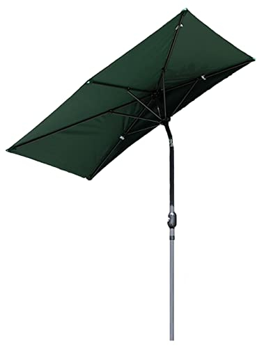 Parasol rectangulaire inclinable de 1,95 m x 1 m, parasol pour table de marché, terrasse, parasol avec manivelle, demi-parasol de balcon, parasol mural, 6 baleines en acier, sans base
