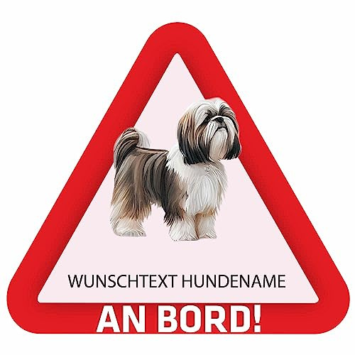 INDIGOS UG - Autoaufkleber selbst gestalten Shih Tzu - 15 cm Hunde Sticker selbstklebend - Heckscheibenaufkleber - Name und Wunschtext personalisiert - Motorrad - LKW