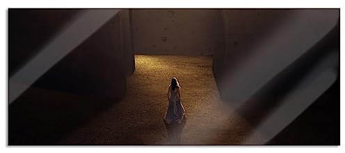 Pixxprint Glasbild Panorama, Wandbild aus Echtglas, Frau vor großem Labyrinth, 120x50 cm, inkl. Aufhängung und Abstandshalter