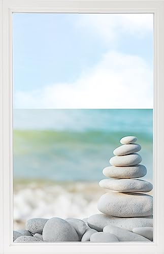 GRAZDesign Fensterfolie Blickdicht Sichtschutz, Sichtschutzfolie Fenster, Glastüren, Duschkabine, Milchglasfolie Bedruckt mit Motiv Wellness Steine am Strand 60x57cm