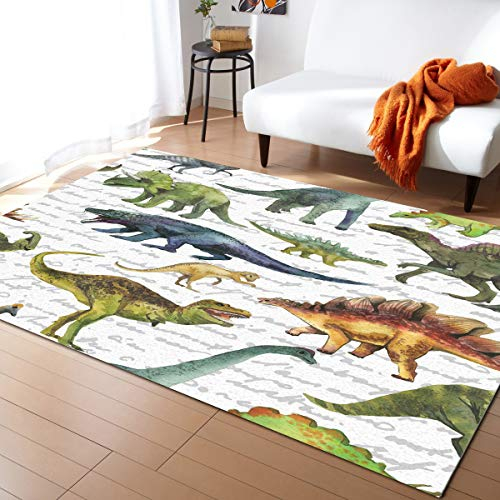 Teppich Kinderzimmer Mädchen Jungen Cartoon-Dinosaurier Wohnzimmer Schlafzimmer Teppich Dinosaurier-Jahrhundert-Muster Weicher Kinderteppich Bettvorleger Polyester Flur Waschbarer Teppich 160x230 cm