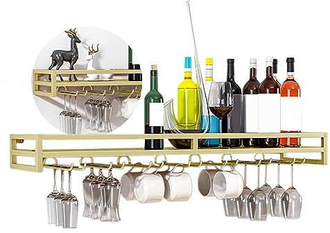 LIGUOYI Weinglashalter 60/80/100CM, Wandbefestigung Weinglasrega L Aus Metall Weinregal Glashalter Wand Regal Mit Schrauben Platzsparend Flaschen- Und Glashalte, Für Hausbar Küche Pub Restaurant