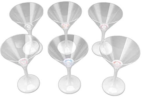 YWBL-WH Plastic LED Martini Glasses 6Pcs 210ml Martini Glasses LED Colorful Light Up Flashing Plastic Bar Cups for Nightclubs, Holiday, Martini Glasses