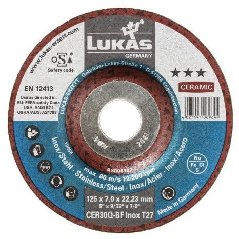 LUKAS-ERZETT 10 x Schruppscheibe T27 für Edelstahl 180x7 mm gekröpft | für Winkelschleifer | Ceramic- 18,5x18,5x10,5cm