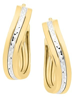 My Gold Damen Creolen Ohrringe 585 Weißgold & Gelbgold (14 Karat) Damenohrringe Goldohrringe Bicolor 19mm x 6mm Eartwist MOD-07911