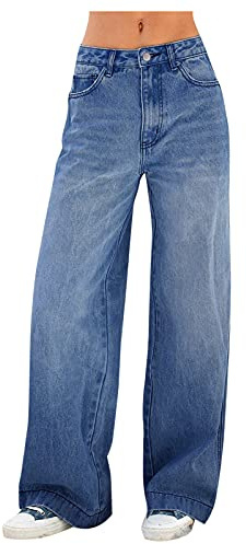 Jeanshose Damen Hose Weites Bein Hole High Waist Zerrissene Dünne Stretch Outdoorhose Mid Hosen Gerade Lässige Damenhose Blau Relaxhose Damenjeans Lang Elegant Jogginghose Outdoor (dark blue, L)