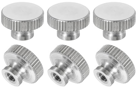 QUARKZMAN Gerändelte Daumenmuttern, 6 Stück M3 x D11mm x H7mm Edelstahl Runde Knöpfe Befestigungselemente Blindloch Hand Schraubenmutter Silber für 3D Drucker Teile, Maschinenwerkzeuge