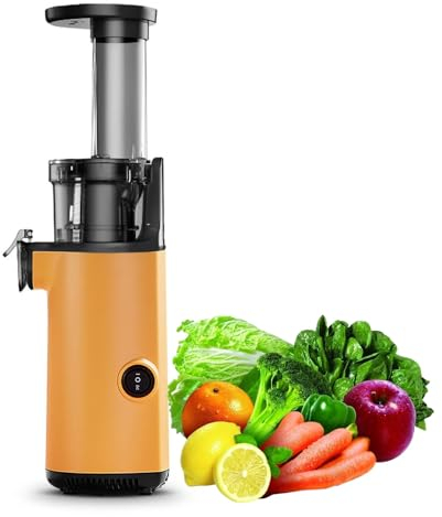 PLABNK Mini exprimidor lento, exprimidor de prensa en frío de tornillo, exprimidor eléctrico de frutas y verduras, licuadora portátil, fácil de limpiar, sin BPA,Yellow