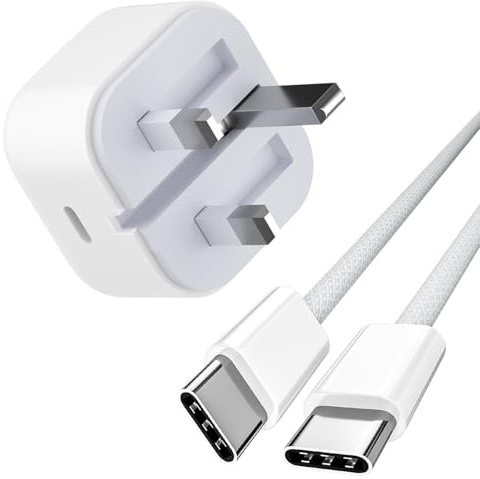 Newding 20W USB C Charger Compatible with iPhone 17 16 15, UK Plug Cable | Fast Charger, Power Adapter with 1.5M Cable, Power Adapter with 1.5M USB C to USB C Cable, White, Travel Charger