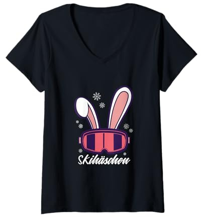 Femme Masque de ski Rabbit Apres Ski Femme T-Shirt avec Col en V