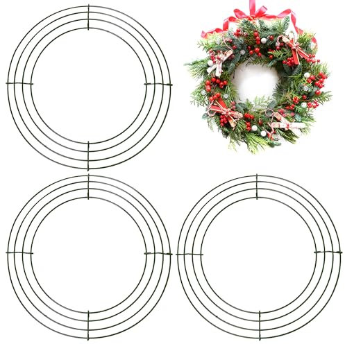 3 confezioni di grandi ghirlande natalizie in filo di metallo, 25,4 cm, cornice per ghirlanda in filo metallico, base per creazione di ghirlande, forniture per la creazione di ghirlande per