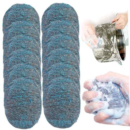 Tampon Jex, 12pcs Tampons Jex avec Savon en Laine d'acier RéUtilisables Et Absorbants pour Le Nettoyage De La Maison De La Vaisselle De Cuisine, des Casseroles, des PoêLes Et des Fours