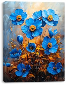 Piy Painting Landschaftsbilder BildLeinwand, Blaue Blüten Bilder, Moderne Wandbild 30x40 cm, Blume Kunstdrücke auf Leinwand, Bild auf Leinwand für Esszimmer, Hotel, Badezimmer, Korridor
